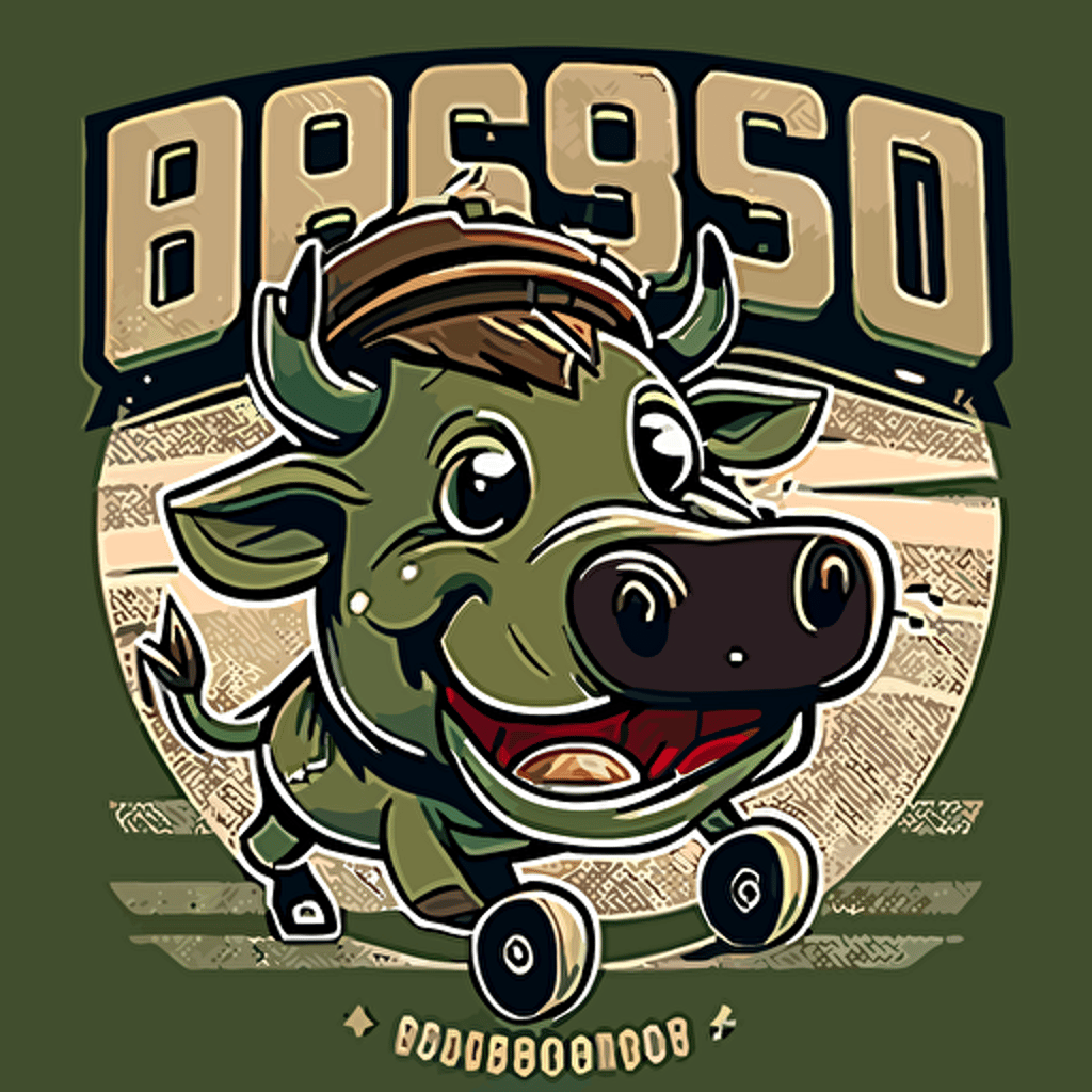 Captured in a 35mm wide-angle shot, we see the iconic logo for Bosco Company. A warthog is illustrated in a vector art style, with a side-shot perspective. The warthog's cartoon eyes reveal a friendly demeanor, yet its expression remains focused. A wry smile graces the warthog's face, hinting at the excitement of the journey ahead. In the background, a circular tire is burning rubber, reinforcing the theme of speed and adrenaline. The overall design exudes simplicity, while still maintaining a cartoonish and 2D visual aesthetic. The emblem radiates an inviting and adventurous energy, perfectly representing the dynamic and innovative spirit of Bosco Company.