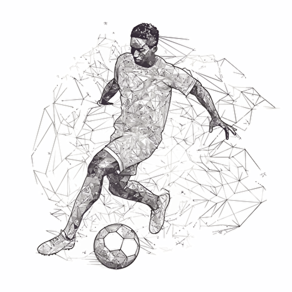 vector illustration line drawing of a young African man Soccer player, playing soccer.