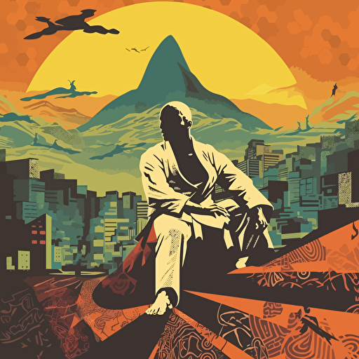 rio de janeiro jiu-jitsu flyer vector art, favela in background
