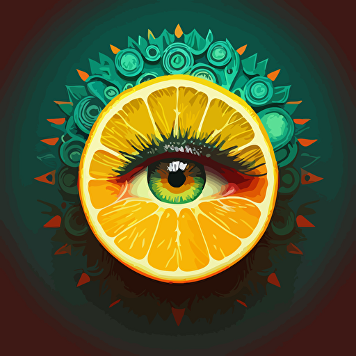 Logo of a lemon as an eye, vector, lineal, 2d, simple:: cartoon::1 jack kirby::1