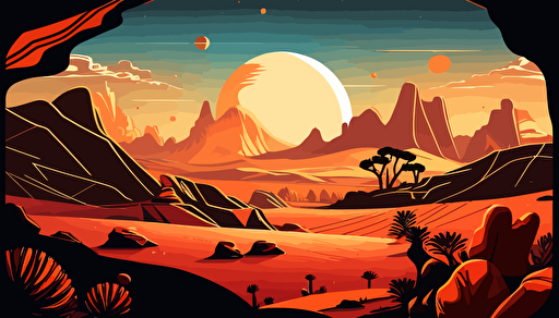 mars landscape,mountians,planets,anime style,comic,vector,
