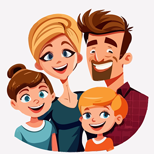family of 4, smiling, vector