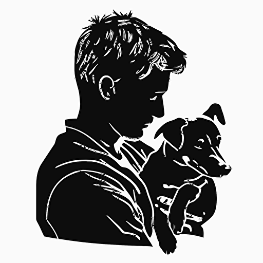 A logo of a person holding a dog in a vector style with no background in black and white colors
