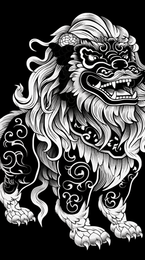 vector of a shisa guardian lion-dog, black and white