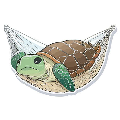 cartoon seaturtle hammocking, vector, sticker, white background