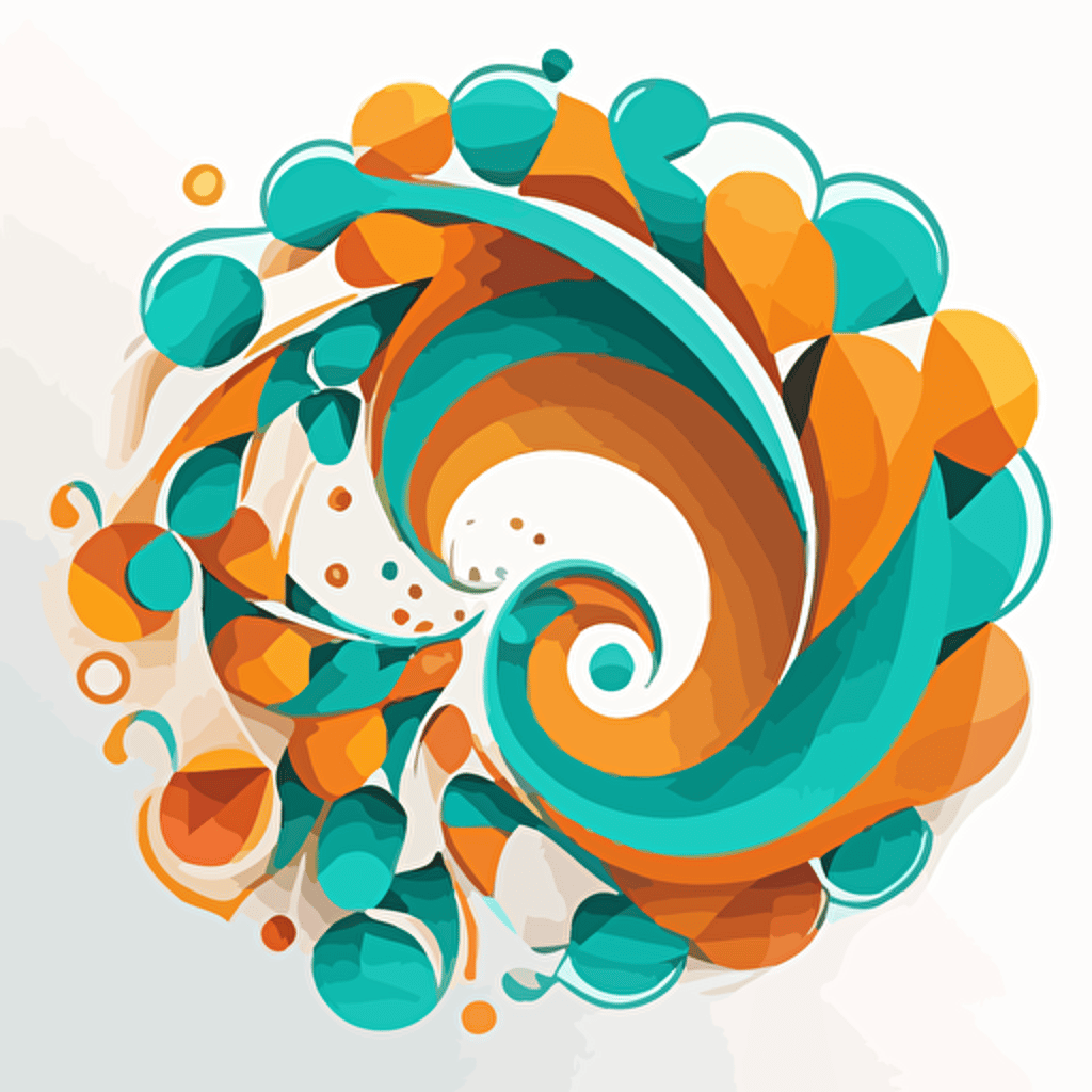 helical molecule, vector image icon, large single swirl of orange and turquoise, white background, minimalism, flat lighting