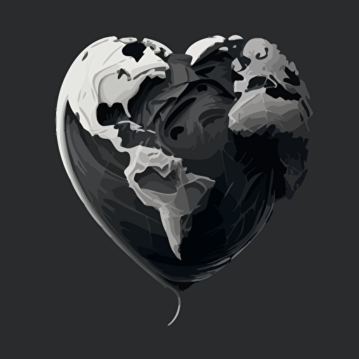 black white grey vector illustation of earth as a human heart