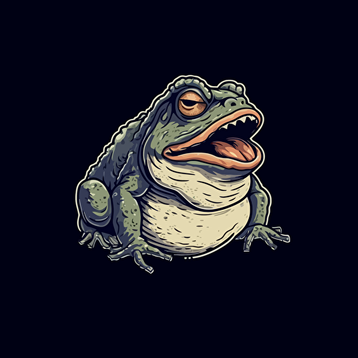 flat vector logo of a grumpy wrinkly hairy old frog catching a fly with long tongue, minimalistic, black background, outline, white color