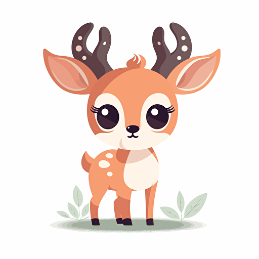 super cute baby pixar style deer, vector, flat, white background
