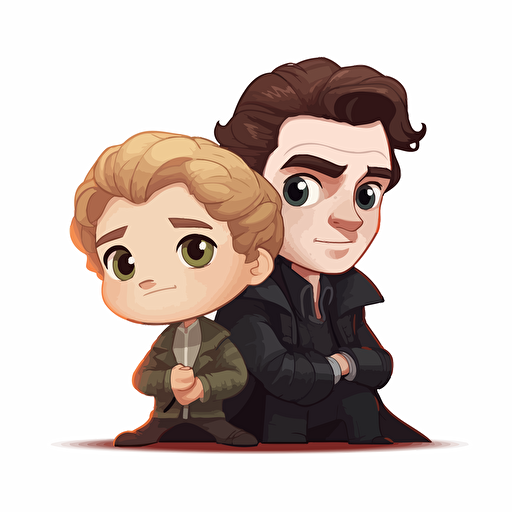 Richard Madden and Froy Gutierrez, adorable chibis, clean, vector based, white background