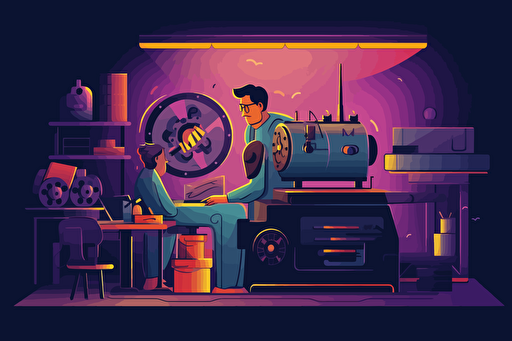 flat vector art style of a man working as a projectionist.