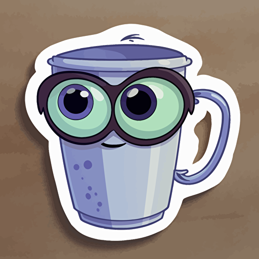 sticker design, super cute pixar coffee mug, vector