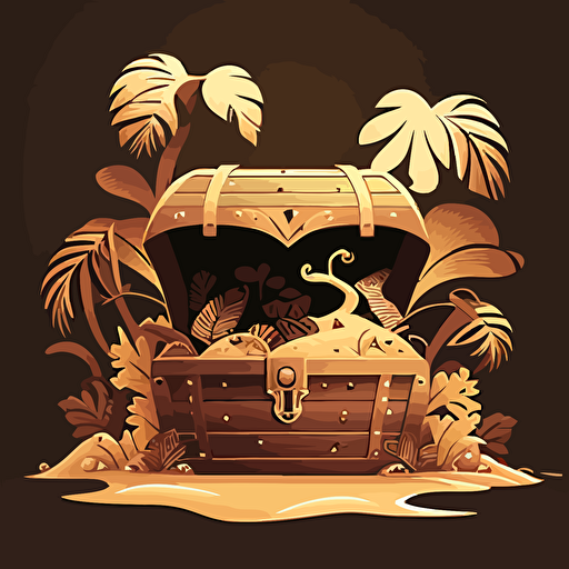 hidden treasure chest in the outdoors, colors of light brown, gold and beige. Vector art