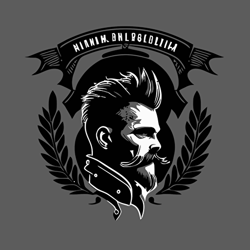 Motorcycle club logo, mustache and mohawk hipster, black and white, bottom ribbons, vector illustration