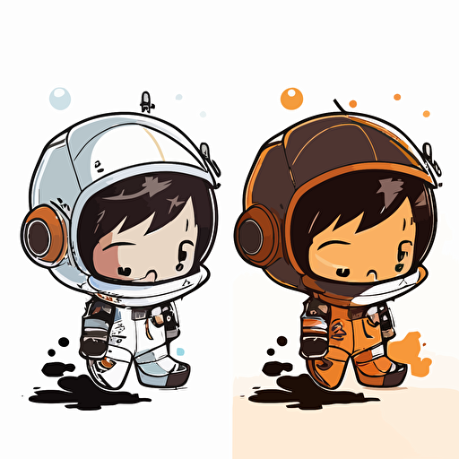 draw a 2D vector, cartoon, cute, astronaut in space, a simple drawing, in color but bordered with a black line, flat drawing and without details on a white background