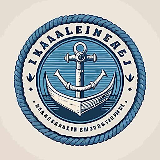 clean company logo for a recreational craft maintenance company called "Tenderland" featuring an anchor inside a circle of rope, simple, white and blue, vector emblem, minimalistic, low detail, smooth