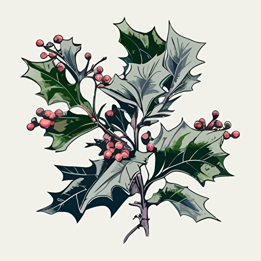 holly flowers, illustration, white background, vector style, minimalistic