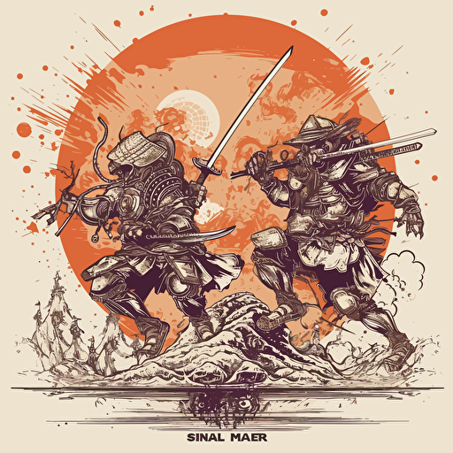 samurai vs alien design, ancient japan science fiction, frank miller style, 2d, vector, white background