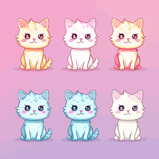 cute cat, front side, back side, left and right side, color pastel, mascot design, vector, vietnam culture, inspire by hello kitty style