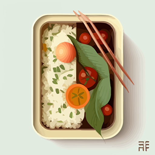 One bento box, top view, minimalistic design, flat, no shadow, vector art, white background