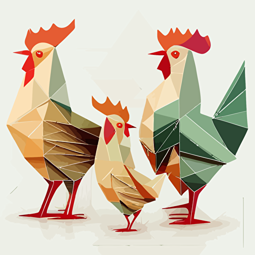 chickens, retro vector style, white background