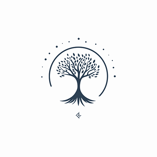 a circular logo, rain drop shaped tree, seeds, vector, minimalist, whitespace, white background