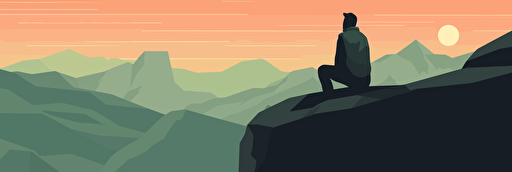 deep thought from a mountaintop in solitude, flat, abstract, minimalistic, creative, vector, illustration