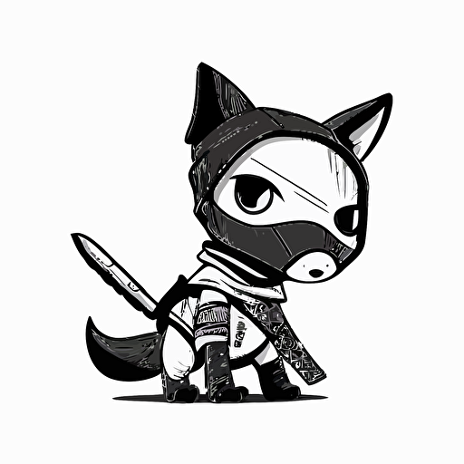 simple cute design vector black and white of a dog ninja.