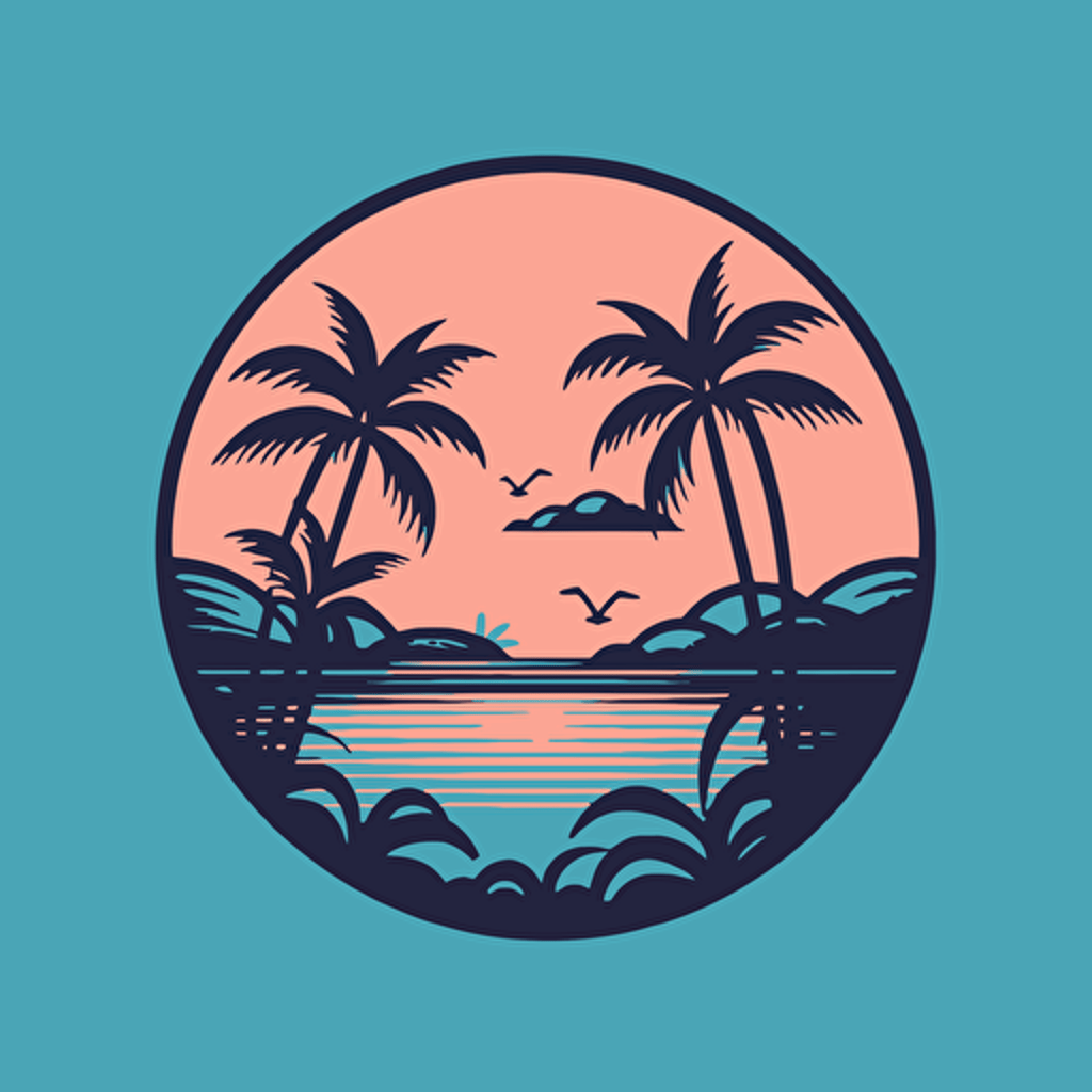 create a vector logo, inspired in the island of bermuda. Give it a tropical island vibe. Has to be minimalistic, no details. Use color pallette blue and pink.