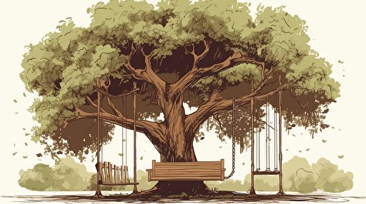 big beautiful tree with swing, vector ilustration
