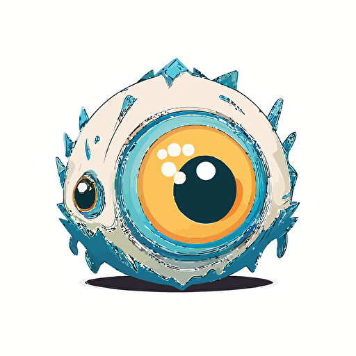 floating eyeball enemy, 2D, sinister, game enemy, vector, simple colors, flat colours, on white background