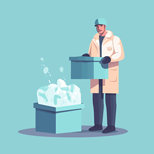 a medical doctor holding a box full of ice, and on top of the ice there is a liver organ, in a hospital, before transplanting the organ to a patient, simple vector style