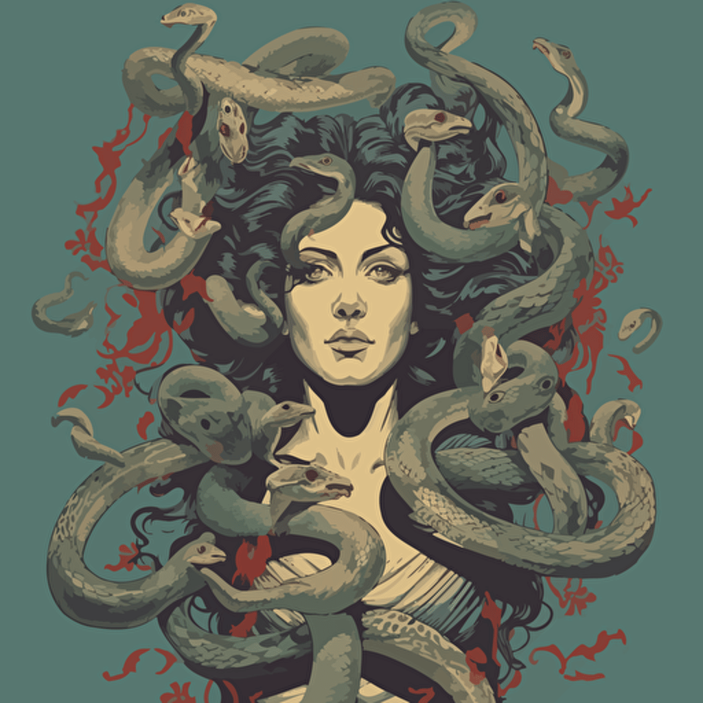 Medusa with 6 snakes on her head, vector image