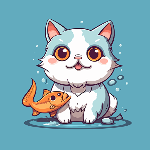 cute cat eating fish, in Cartoon Style, vector