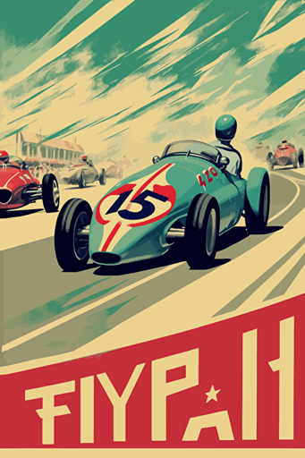 modern poster style, 1950's racing event, speed, flags, spectators, summer, vector art, light colours,