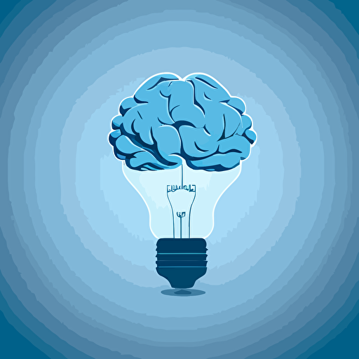 simple elegant open-top lightbulb in a brain, vector style, logo style, shades of blue,