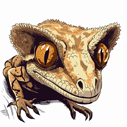 Crested Gecko looking straight in the camera, white bg, vector