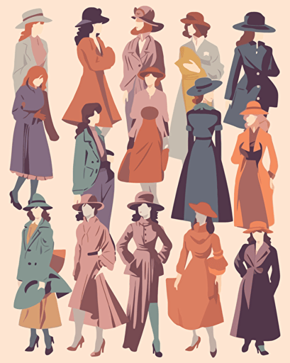 feminine figures, retro aesthetics, vector image, sticker design, pantone colors