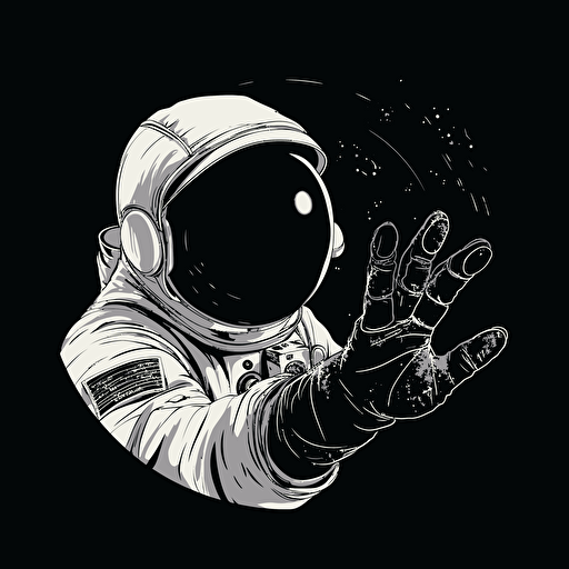 astronauts hands are over a vinyl record, he has gloves worn and only the hands in gloves is on the scene on black background,2d vector