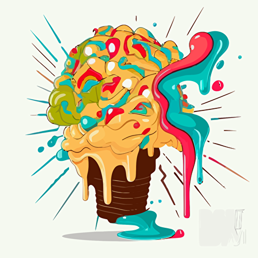 brain ice cream, vector, illustration, full color, hd, cartoon, contour, white background
