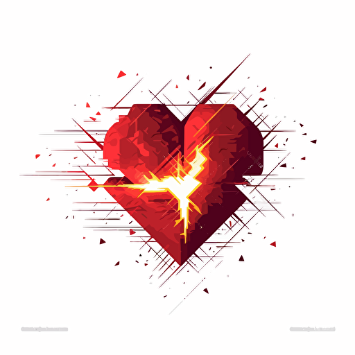 beating heart hit by a lightning logo white background vector pixelated art