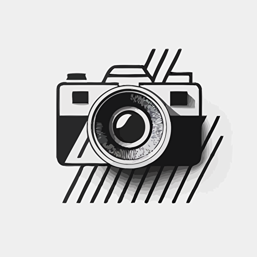 geometric, minimalistic iconic logo of a camera, black vector, on white background