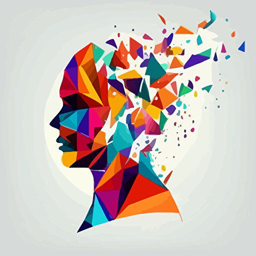 persons head with many tabs open. flat vector. bright colours
