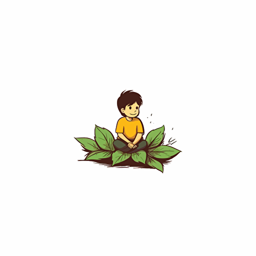 vector logo design, childs drawing, kid sitting on a leaf, simple