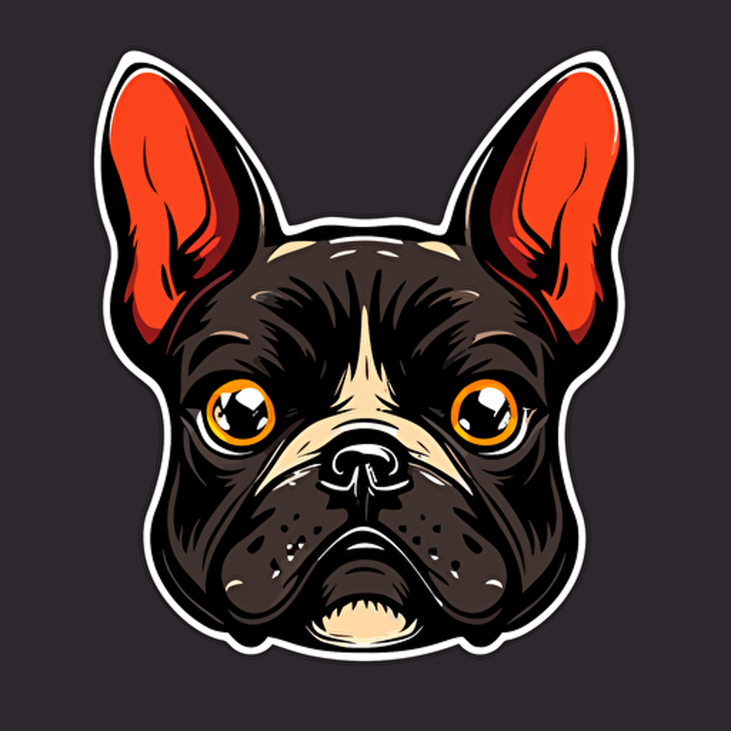 angry french bulldog head, cartoon eyes, cute smile, vector logo, vector art, emblem, simple, cartoon, 2d