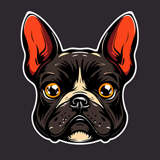 angry french bulldog head, cartoon eyes, cute smile, vector logo, vector art, emblem, simple, cartoon, 2d