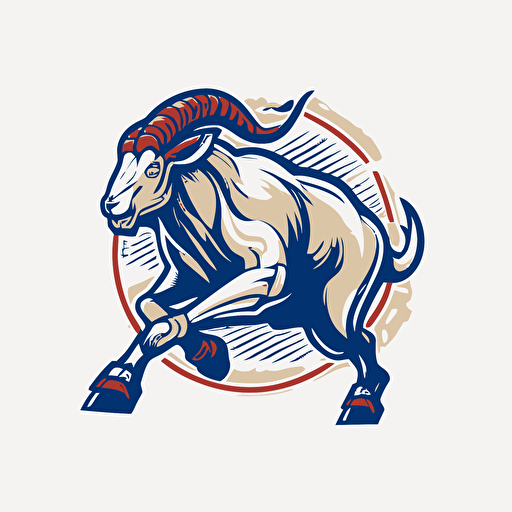 A goat who plays for the National Football League team, kicking an oblong football, sports logo style, white background, vector