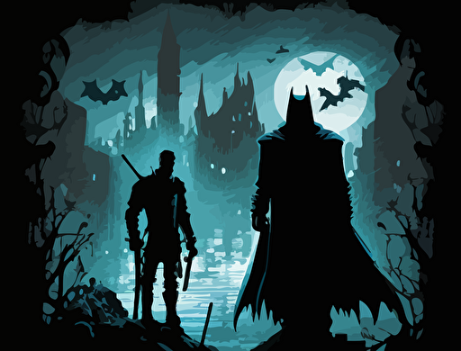 batman and joker. Gotham city, vector, game design atmospheric lighting.