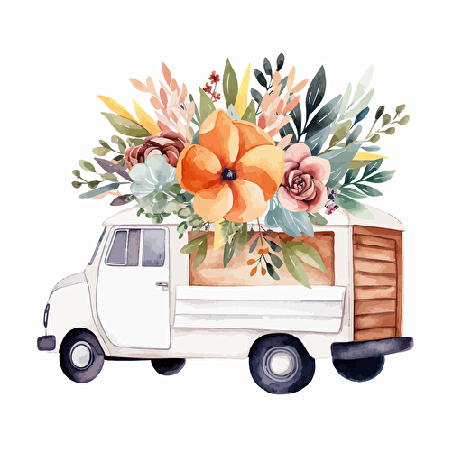 watercolor vector illustration boho flower truck sticker white background