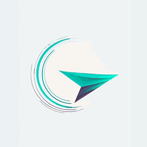 a minimalist, vector-style linear logo featuring a paper airplane emerging from a half-circle. Use a white background and blue-green colors. Clean. Simple. Colofurl. Vivid. Linear.